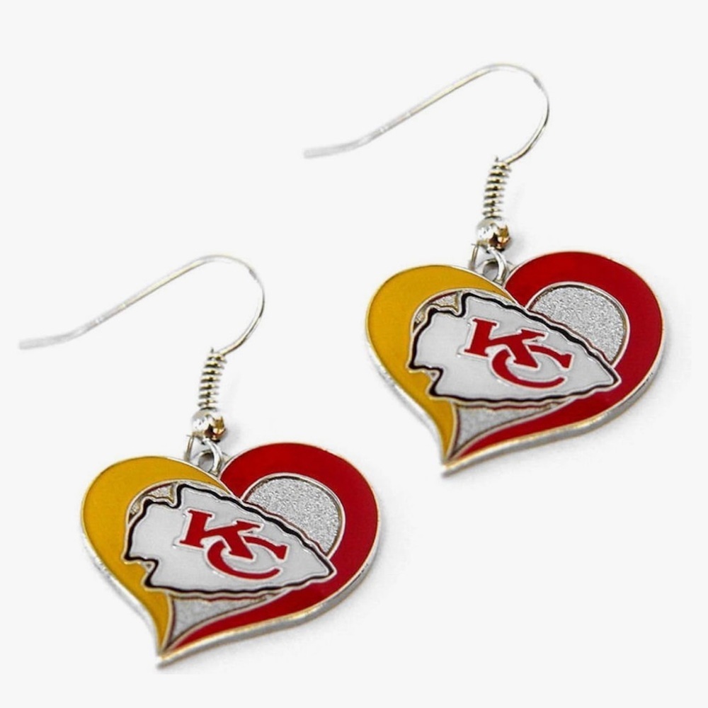 aminco womens NFL Kansas City Chiefs Swirl Heart Earrings Multi, One Size